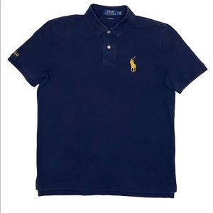 Polo Ralph Lauren navy blue polo shirt button collar short sleeve gold pony